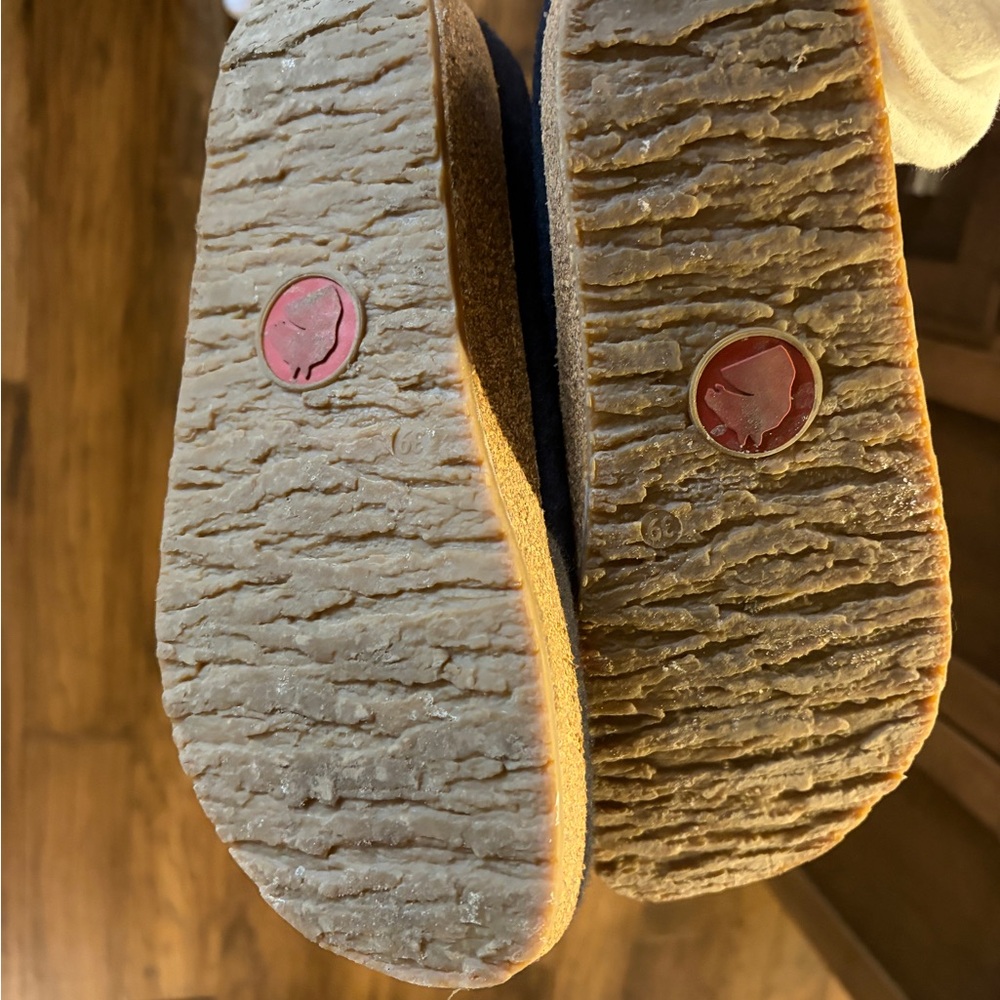 Haflinger Navy Felt Mules with Red Heart Embroidery - Picture 2 of 2